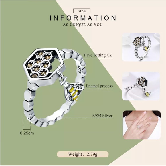 <LAST>Enamel Bee Honeycomb Ring - Picture 5 of 7